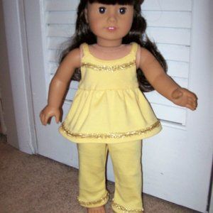 NWOT- Yellow Tank Top & Pants/Gold-Color Trim- Handmade for American Girl Dolls